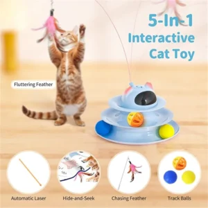 Interactive cat toy, 5-in-1 automatic cat toy, suitable for indoor cats, rechargeable hide-and-seek toy, with PVC shell