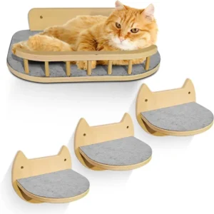 Large Cat Wall Shelves + 3 Steps, Tree, Corner Shelf, Shelf,Bed, Scratcher, Furniture, Shelf, Window Perch