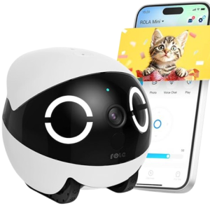 Pet Camera Robot: Movable Indoor Camera Battery-Powered with Phone App, One-Touch Call, 2-Way Talk, Night Vision, Motion Detection, Video Recording